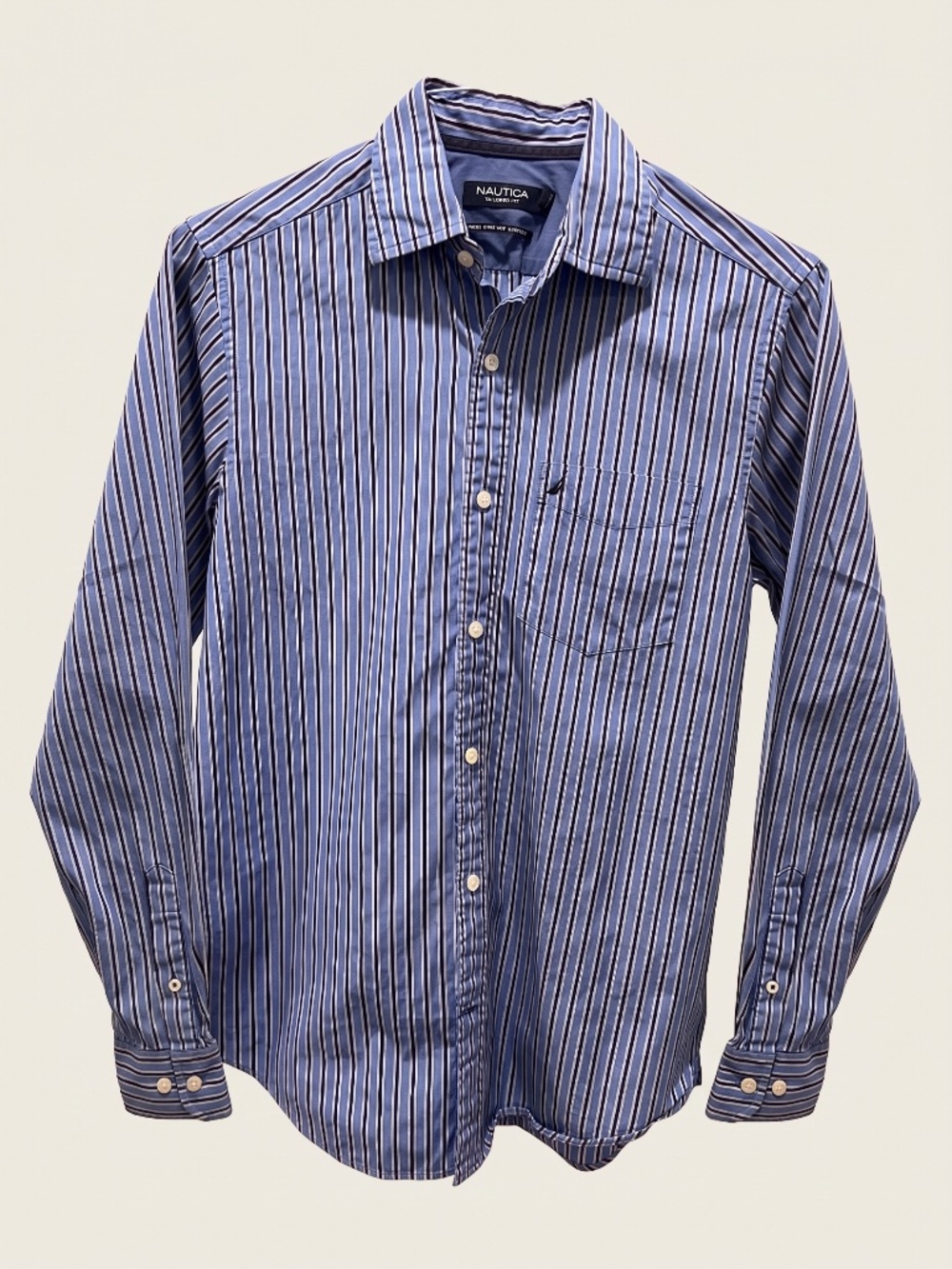 Nautica Men's Tailored Fit Blue Striped Button-Down Shirt -- Size Small